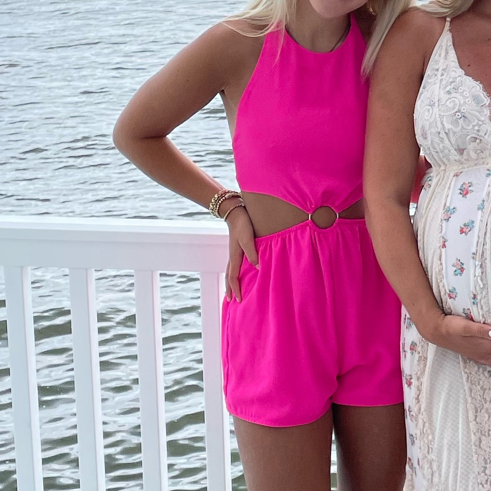 Hot Pink Cut Out Romper
